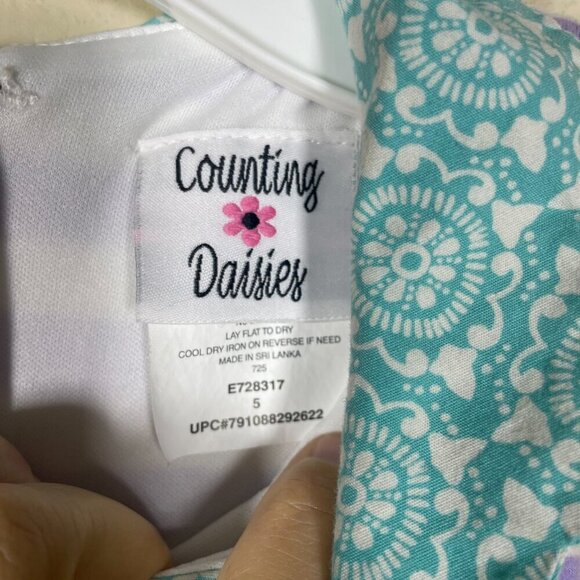 Counting Daisies Girls Purple Teal Geometric Print Tie Back Dress Size: 5 - Picture 3 of 7